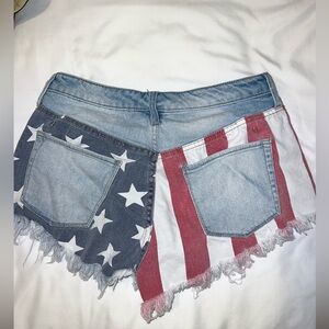 American flag print denim cutoff shorts